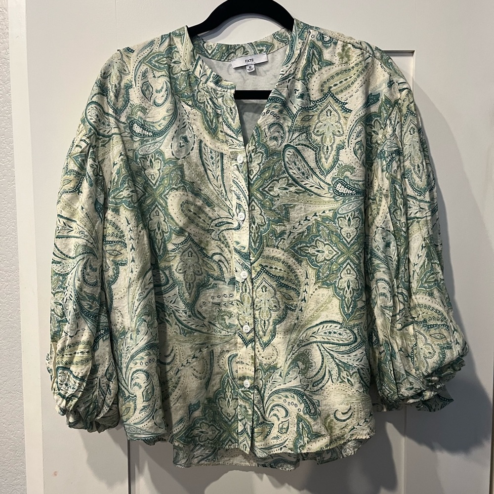 Green paisley blouse